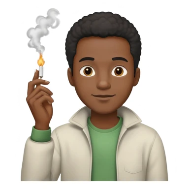 black male character, relaxed expression, holding a joint, smoke rising, casual clothing sticker