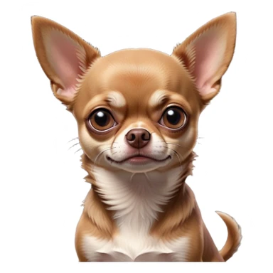 Cinematic Meme-Worthy Grumpy Chocolate Short Haired Chihuahua Portrait Emoji, Head held high but eyes filled with dramatic disappointment, smooth chocolate fur with a deep, rich tone, deeply furrowed brow forming an unmistakable scowl, floppy ears slightly angled back in disapproval, piercing dark eyes glaring with pure exasperation, Simplified yet hilariously over-exaggerated features, highly detailed, glowing with an aura of supreme annoyance, high shine, exhausted yet judgmental, stylized with an almost regal pettiness, bright but brooding, soft glowing outline, capturing the essence of a pup that has seen it all and is thoroughly unimpressed, so meme-worthy it feels like it could instantly become the next viral sensation of grumpiness! sticker