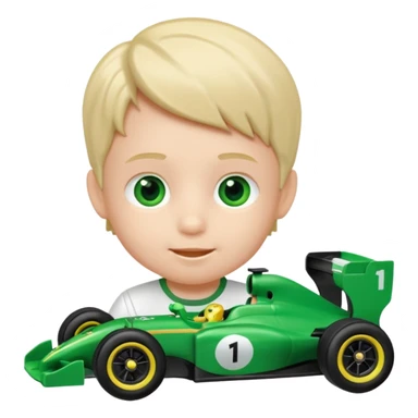 kid playing green formula 1 toy sticker