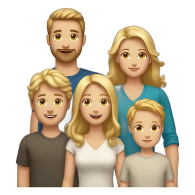 white family with 5 people, 1 blonde adult woman, 1 brunette adult male, 1 brunette male child, 1 brunette female child, 1 blonde male child. plus 2 golden retrievers sticker