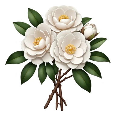 A bouquet of pure white camellias, without leaves, only brown branches  sticker