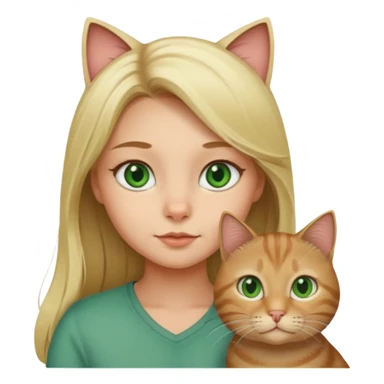 blonde girl with long blonde hair with tabby brown cat with green eyes and chubby gray cat with big green eyes sticker