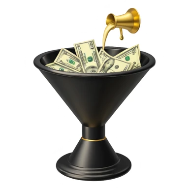 black marketing funnel with dollars at the buttom sticker