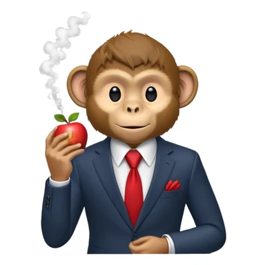 A mischievous monkey in a business suit, enjoying a relaxing smoke break. The apple represents the cheeky and slightly rebellious nature. sticker