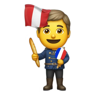 Theodore Peterson holding a baguette with a french flag behind him sticker