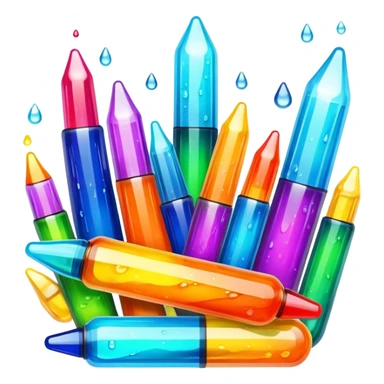 Create an icon that represents decorative arts using epoxy resin in tubes. The design should feature colorful tubes of resin, including fluorescent resin tubes, with visible drops or strokes of resin being applied to create intricate designs. Include examples of finished resin jewelry or decorative pieces, such as pendants, rings, or abstract art. The composition should feel vibrant and artistic, highlighting the creative and glowing nature of resin crafting. The background should be transparent. sticker