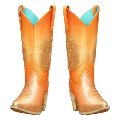 Realistic pastel orange fashion cowgirl boots with sparkly shiny glitter fringe on them. sticker