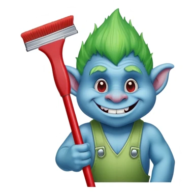 blue Troll cleaning a window using red squeegee sticker
