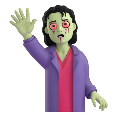 zombie with one hand reaching up and dark black hair sticker