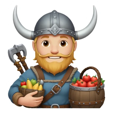 A jovial Viking with round belly, horned helmet, and hearty smile while carrying supplies.
 sticker