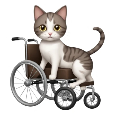 full body small short hair dark brown and white cat with hazel eyes walking in a wheelchair for cats sticker
