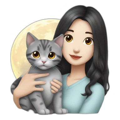 Asian couple dark hair with british grey kitten moon sticker