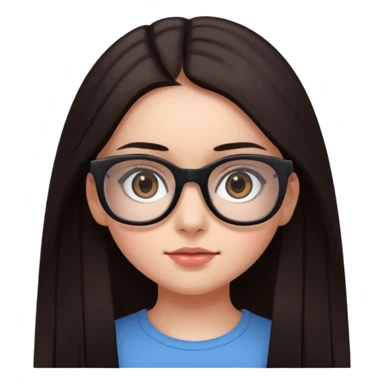 une ado, brune aux cheuveux tres fonces longs lisses blanche, ,lunettes carres noires, yeux bruns fonces joues rose sticker