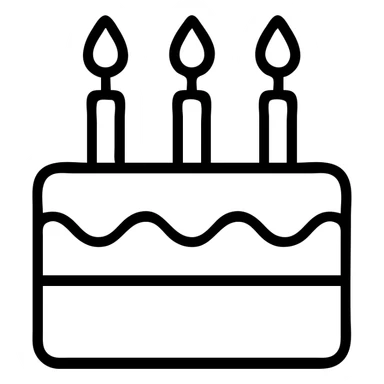 A birthday cake with lit candles and decorative frosting sticker