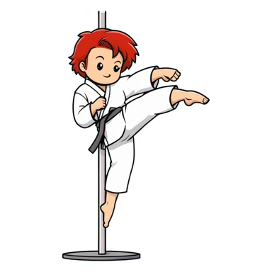 redhead martial artist with red hair doing a jiu jitsu pose while pole dancing sticker