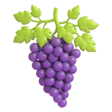 grapevine with grapes forming from modified flowers, 3D emoji style, no background sticker