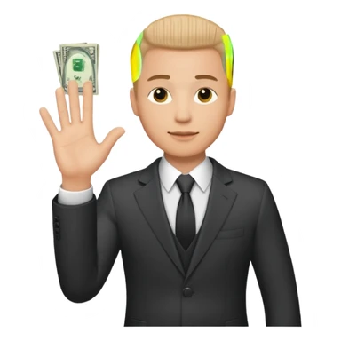 The businessman extends his hand to the side and give money sticker