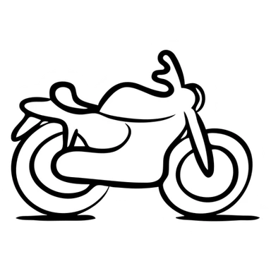 Hand-drawn motorcycle, simple side view with visible wheels, handlebars, and seat sticker