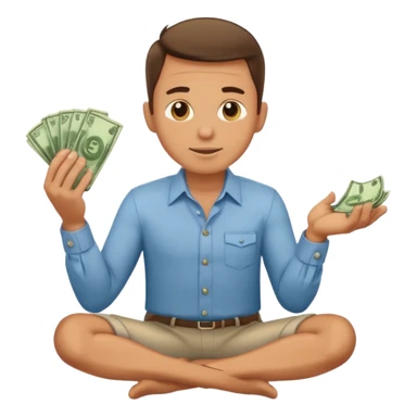 1 man is kneeling, holding a wad of money and asking for something sticker