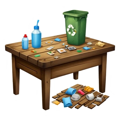 very dirty table with trash sticker