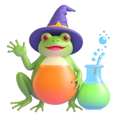 frog wizard brewing potion sticker