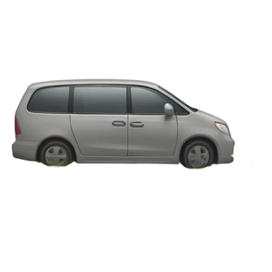 A gray gravestone with a detailed engraving of a minivan on its surface. The minivan is depicted in a simple, clean style, showing its side profile. The gravestone has a slightly weathered look, with subtle cracks and moss at the base. The background is minimal, keeping the focus on the gravestone and its engraved minivan. sticker