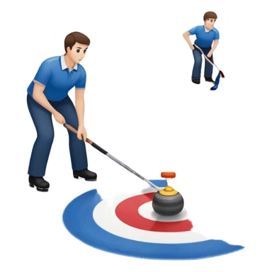 An icon showing a curling match on an indoor ice stadium, with a polished curling stone gliding toward the target and players sweeping. Spectators watch from stands, and flags hang above the rink. Transparent background highlights strategy and focus in the sport of curling. sticker
