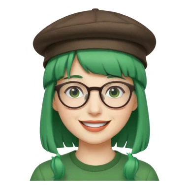 bangs and hat green hair very happy and glassess sticker