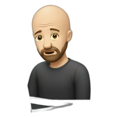 Crying Bald man with beard next to laptop sticker