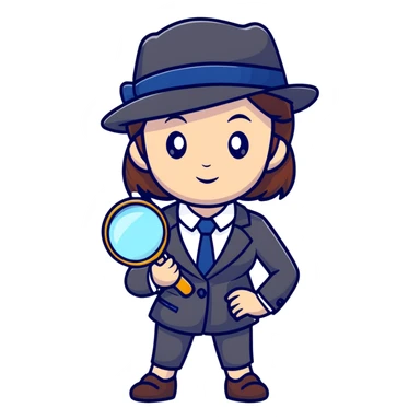 girl in a business suit, wearing a detective hat, holding a magnifying glass, in an investigating pose sticker