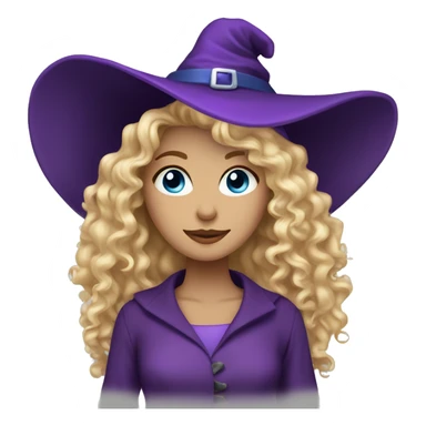 blonde curly hair blue eyes woman with purple witch hat  sticker