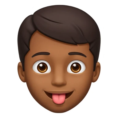 A brown skin guy with dark hair that is his covering forehead, his head is tilted back a bit and his tongue is out sticker