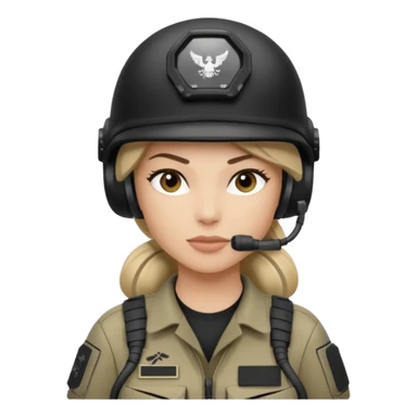 female special operations communications operator with combat gear in black and white sticker