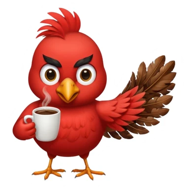 Red bird holding a coffee mug by the handle sticker