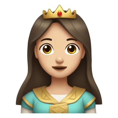 Chinese girl with long brown hair, brown eyes, triangular shaped face, and with a crown on her head sticker
