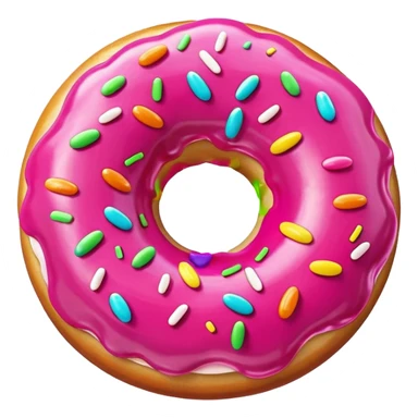 vibrant donut with glossy pink icing and multicolored sprinkles, cheerful emoji look sticker