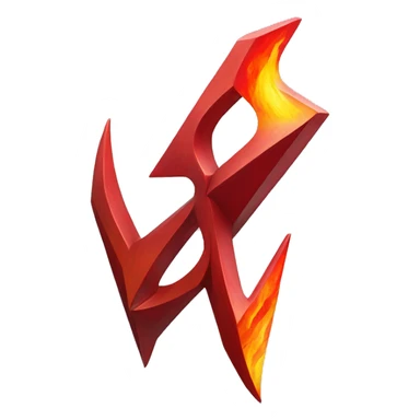 sculpture symbolizing Sagittarius with a geometric, faceted design. The symbol is standing upright with angular and disney features. The vibrant red flame colors highlights the sharp edges and planes. sticker