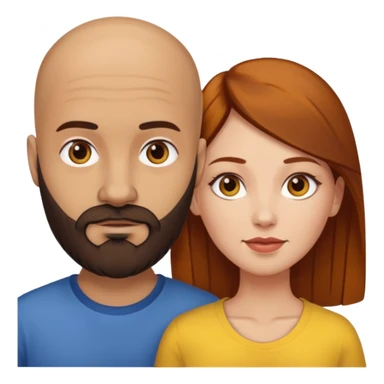 Couple. A bald man with dark brown beard and a woman with white skin and dark-yellow-auburn-brown hair. Different skincolor. sticker