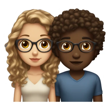 A light skinned girl with brown eyes, long light brown hair and glasses who is KISSING ON LIPS a dark skinned boy with brown eyes and curly hair sticker