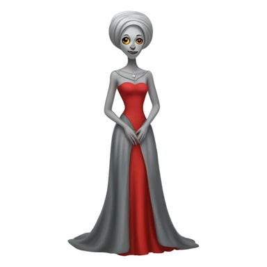 a gray alien woman, full body, in red Romanov dress sticker