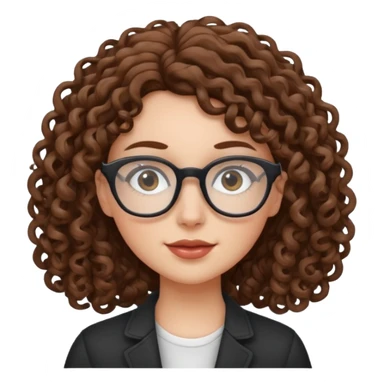 White girl with curly brown hair and glasses sticker