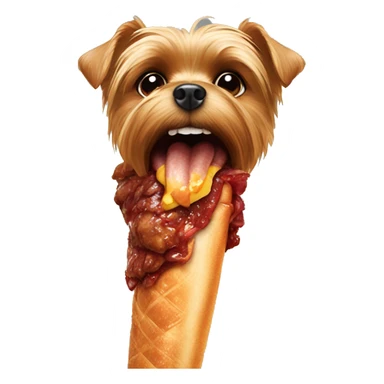 Evil Yorkie eating a giant chicken leg sticker