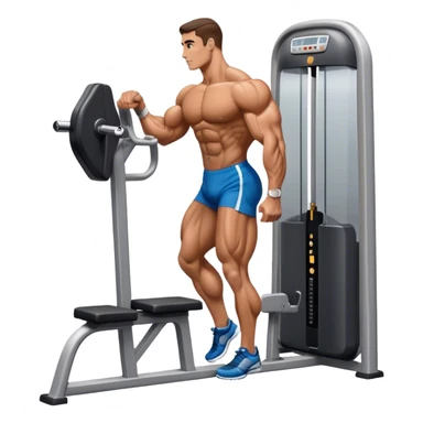 side-view bodybuilder using gym calf-raise machine sticker
