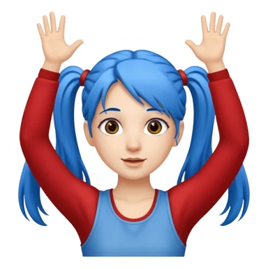 long blue hair girl in pig tails with brown eyes arms up celebrating sticker