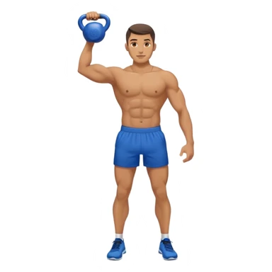 athletic man with blue shorts holding kettlebell sticker