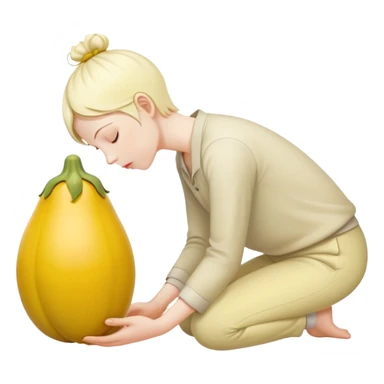 yellow eggplant connected to pregnant person, bowing person facing sideways sticker