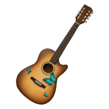 brown guitar with teal butterflies on guitar  sticker
