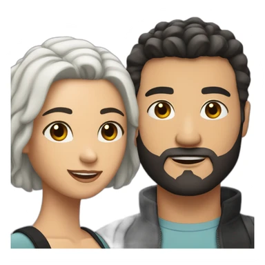 love couple  white man with black buzz cut and beard hanging matt woman with wavy dark hair sticker