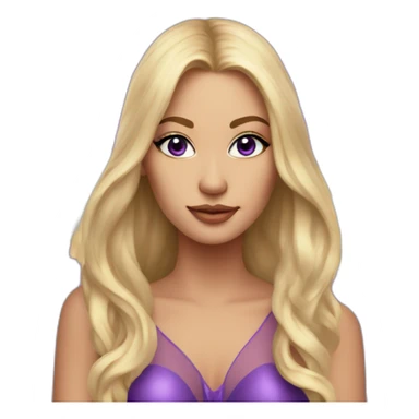 woman with long blonde hair, with angel wings behind her, in a fancy purple dress, with purple eye shadow, sticker