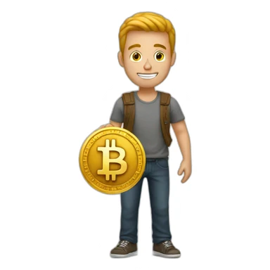 guy holding bitcoin sticker